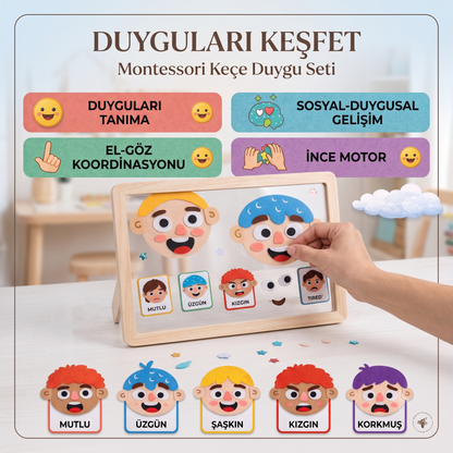 Duygular Öğreten Yüz Değiştiren Keçe Oyuncak | Çift Yüzlü Montessori Eğitim Set