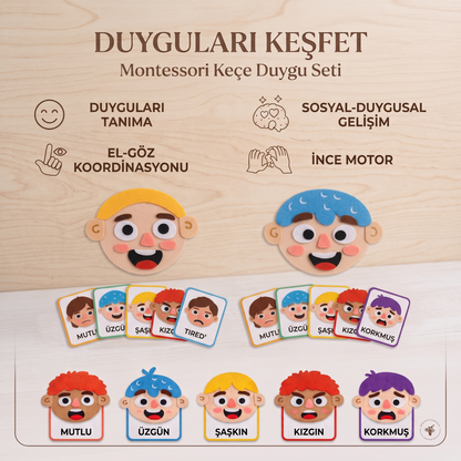 Duygular Öğreten Yüz Değiştiren Keçe Oyuncak | Çift Yüzlü Montessori Eğitim Set